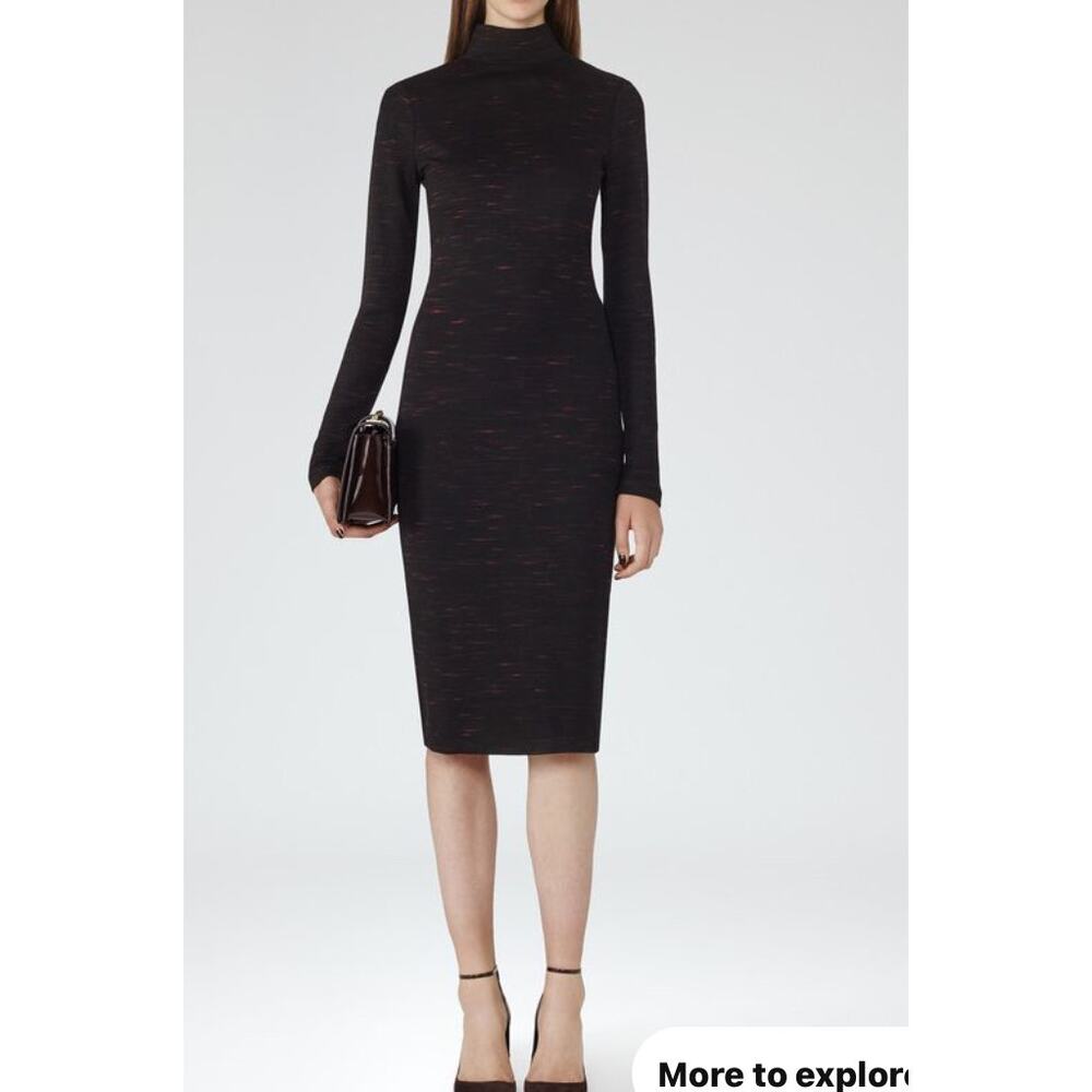 Reiss 1971 Dora HIGH-NECK JERSEY DRESS long sleeve classy knee length bodycon 4